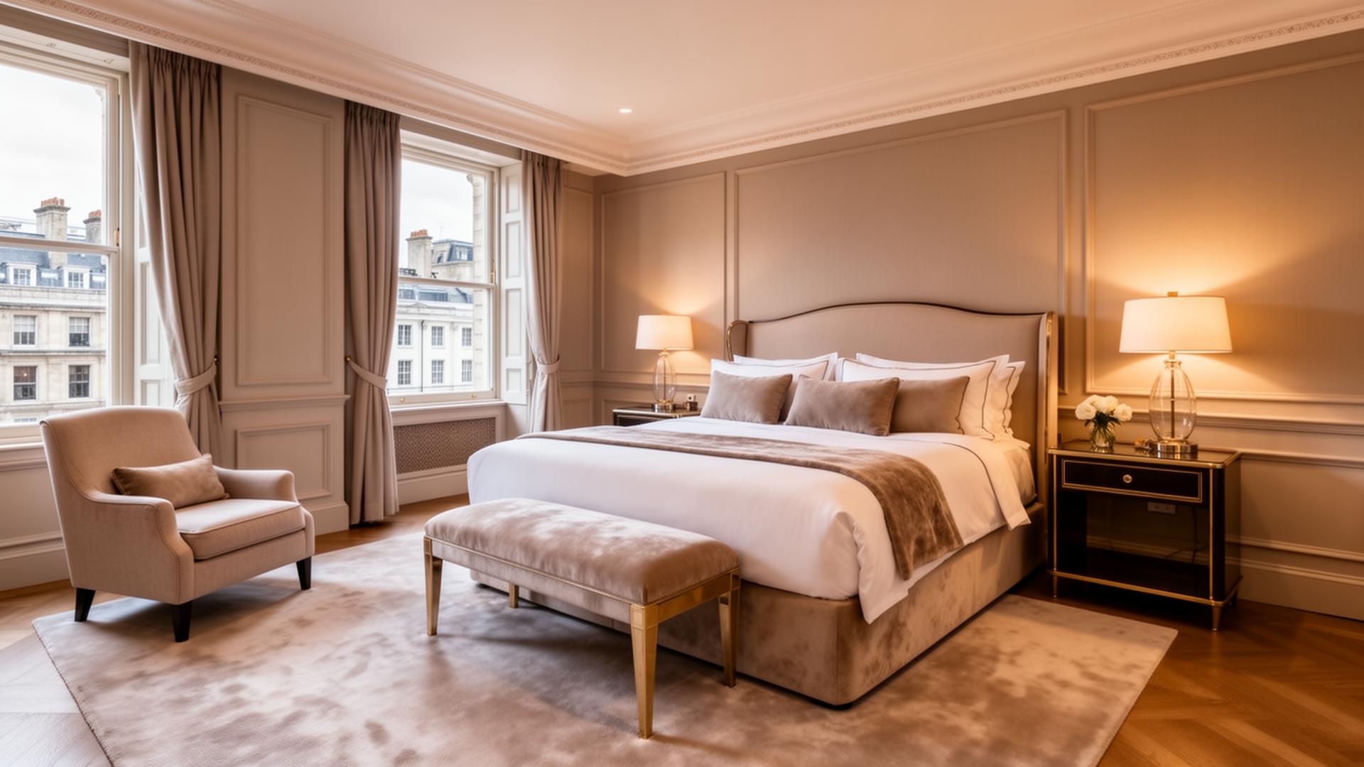 Elegant master bedroom in a managed London property